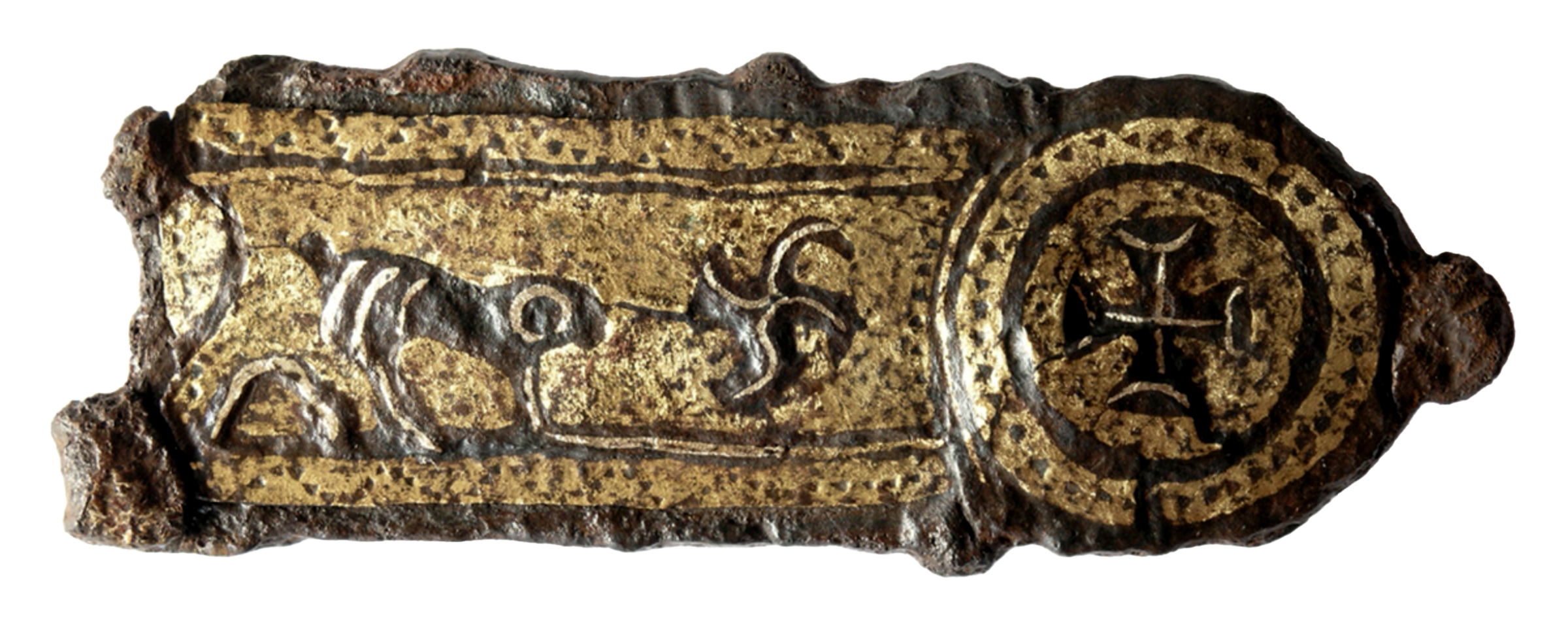 Hebilla de cinturón hispanovisigoda damasquinada, que forma parte del yacimiento de la cueva de Las Penas (Piélagos)